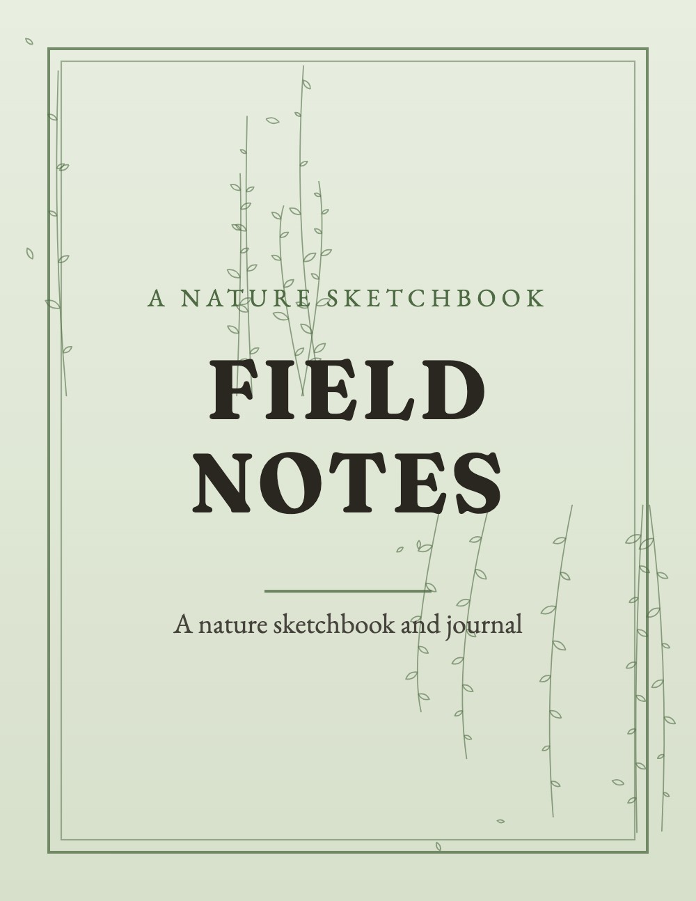Generated nature sketchbook cover, pale sage background with botanical line-art vines