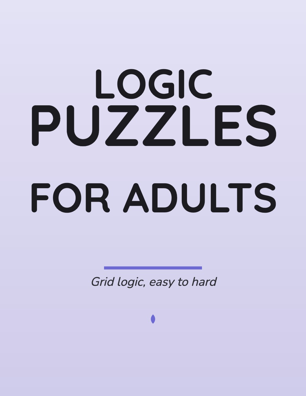 Generated logic puzzle book cover, soft periwinkle background with bold black title type