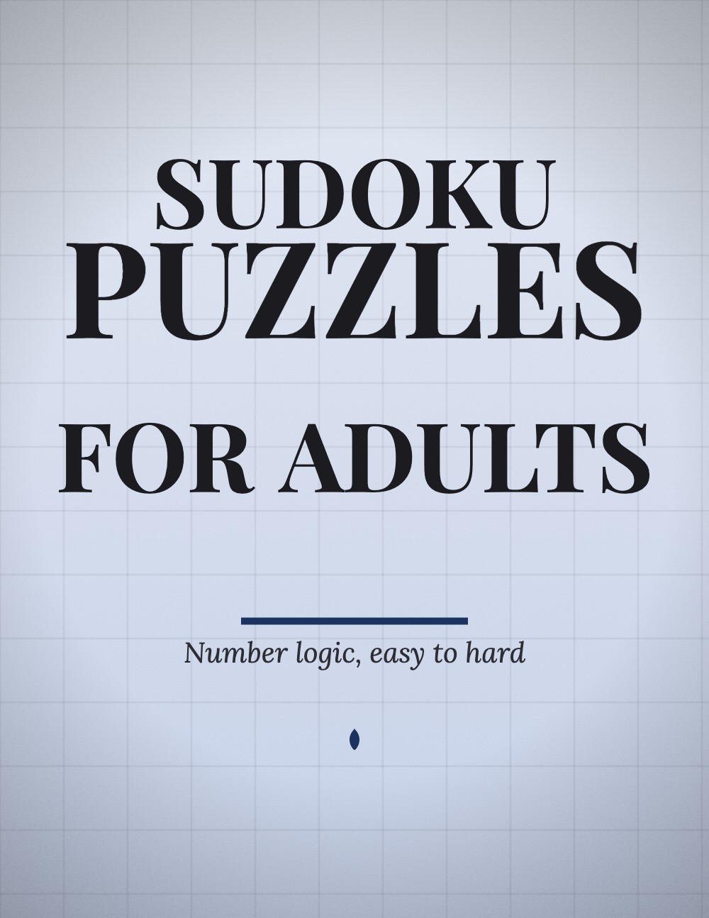 Generated sudoku puzzle book cover, pale blue-gray background with a faint grid pattern and navy title